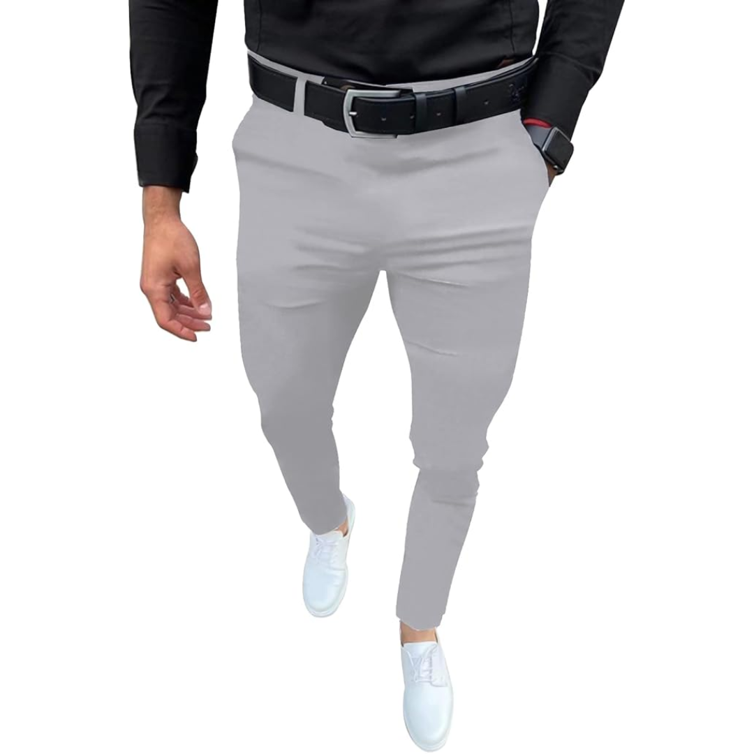 Men's Slim Fit Stretch Trousers - Evert-Light Grey-S-The Livary