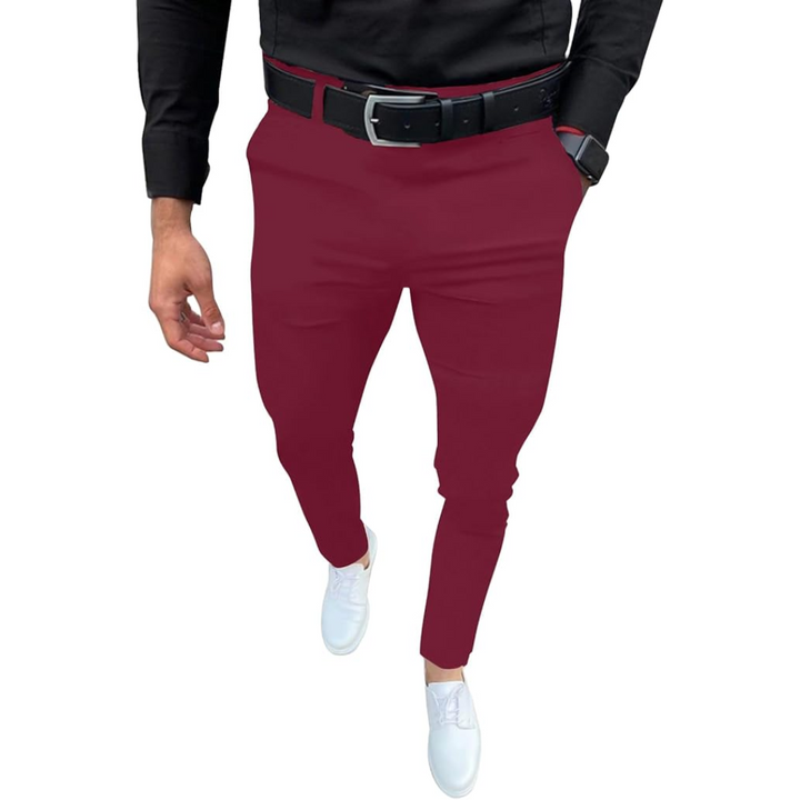 Men's Slim Fit Stretch Trousers - Evert-Red-S-The Livary