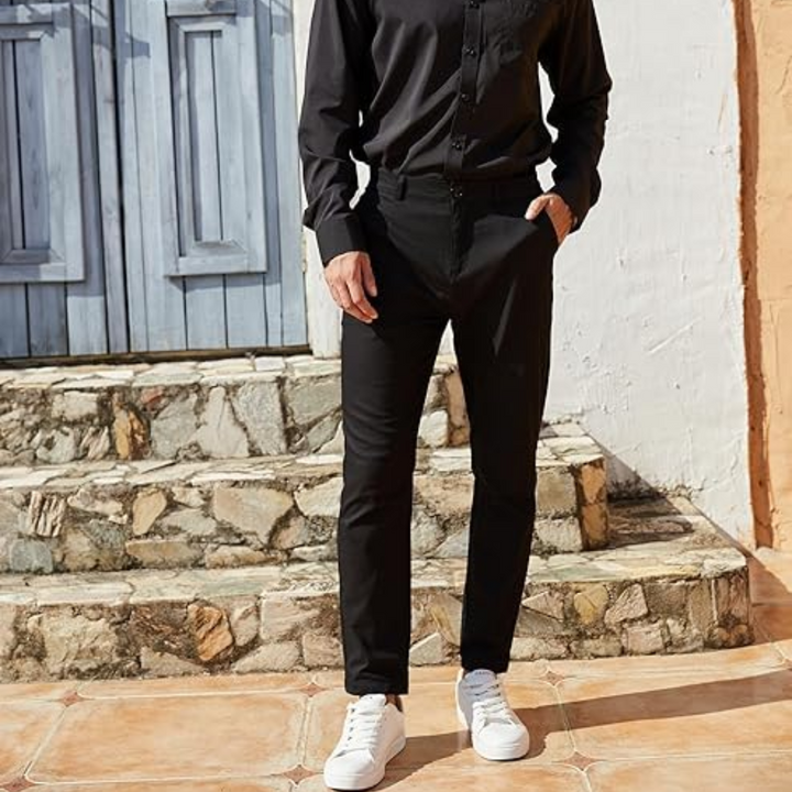 Men's Slim Fit Stretch Trousers - Evert-Black-S-The Livary