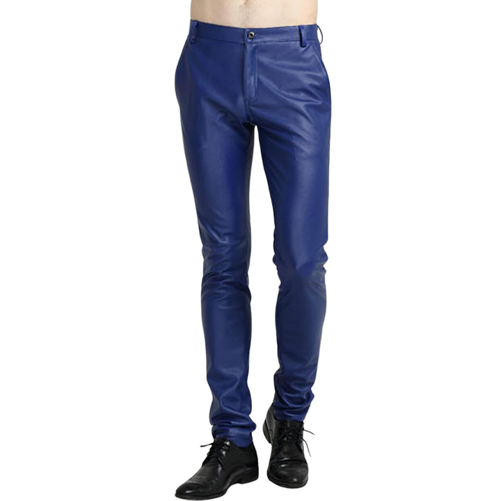 Men's Tapered Faux Leather Biker Trousers - Victor-Black-28-The Livary