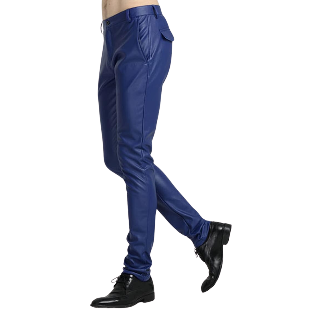 Men's Tapered Faux Leather Biker Trousers - Victor-Black-28-The Livary