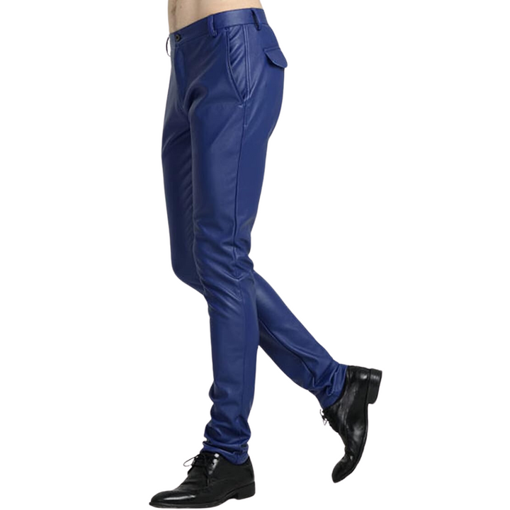 Men's Tapered Faux Leather Biker Trousers - Victor-Black-28-The Livary