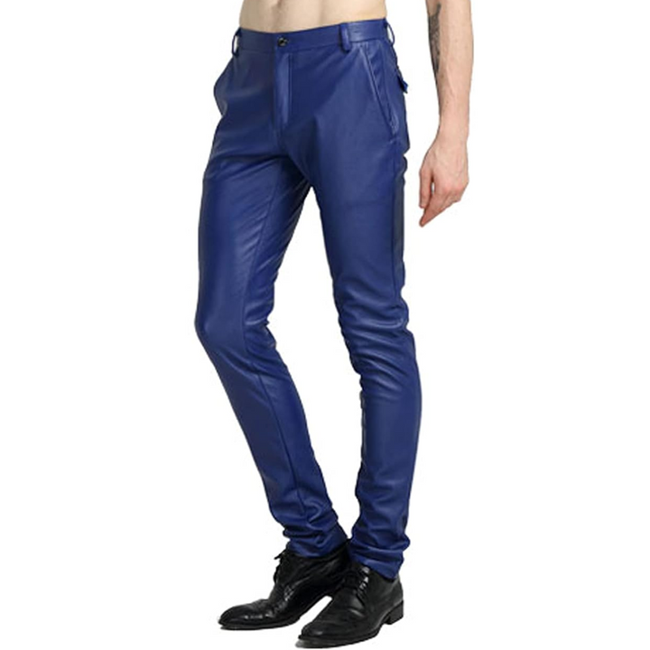 Men's Tapered Faux Leather Biker Trousers - Victor-Black-28-The Livary