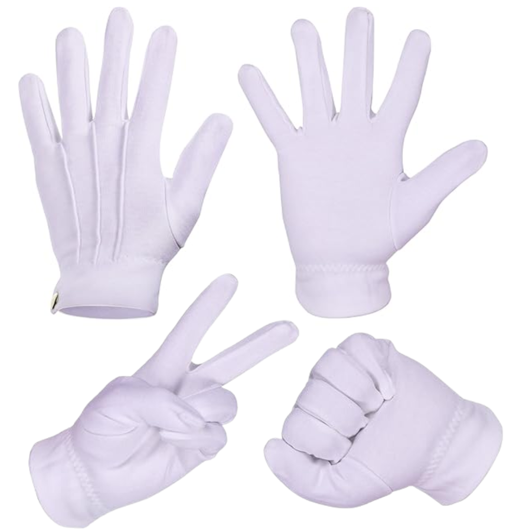 White Cotton Santa Gloves - Holly-The Livary