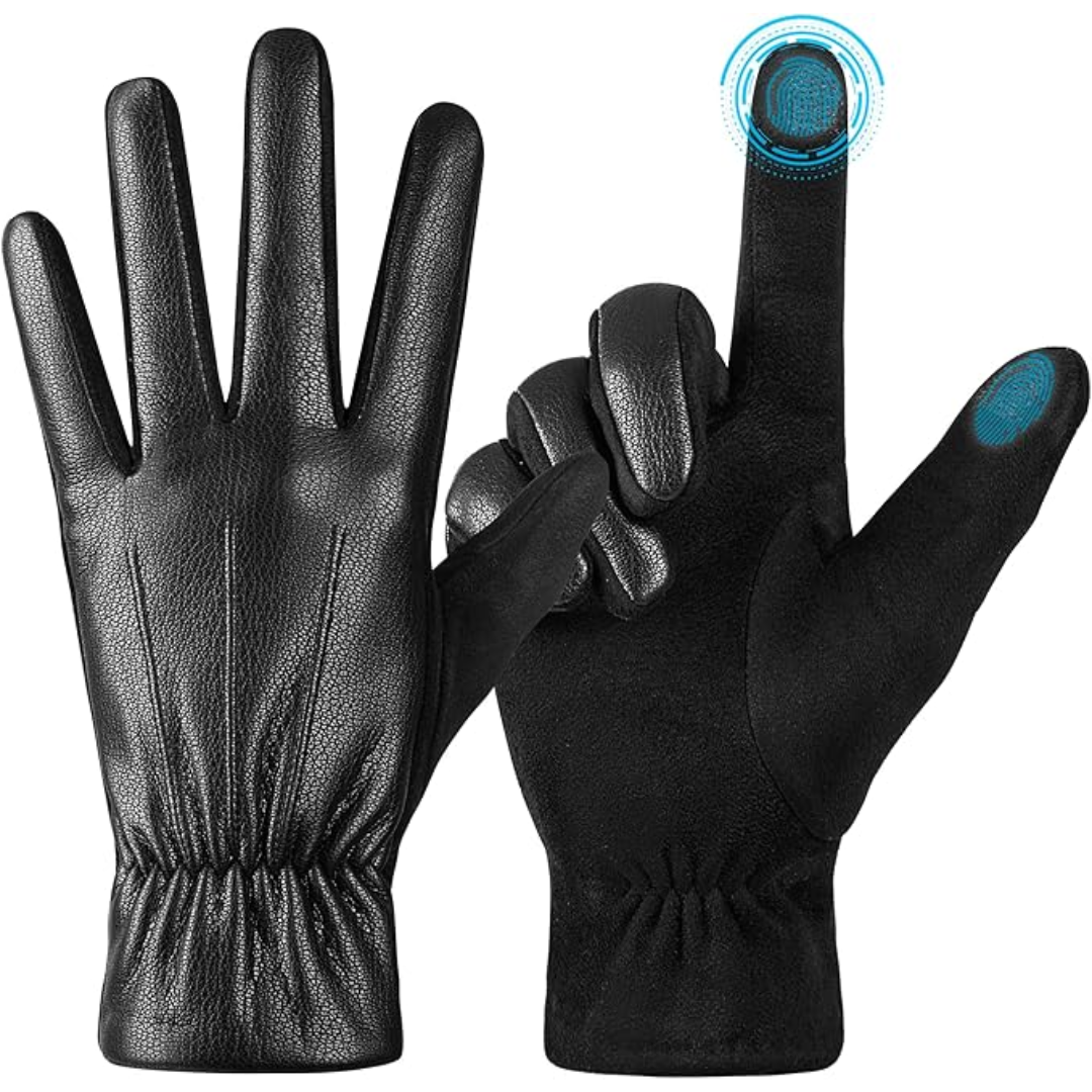 Winter Touchscreen Gloves made of Suede Leather - Victor-Black-M-L-The Livary
