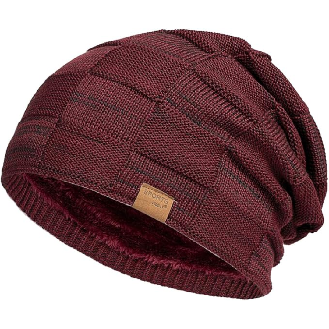 Slouchy Knitted Beanie - Luca-Wine red-The Livary