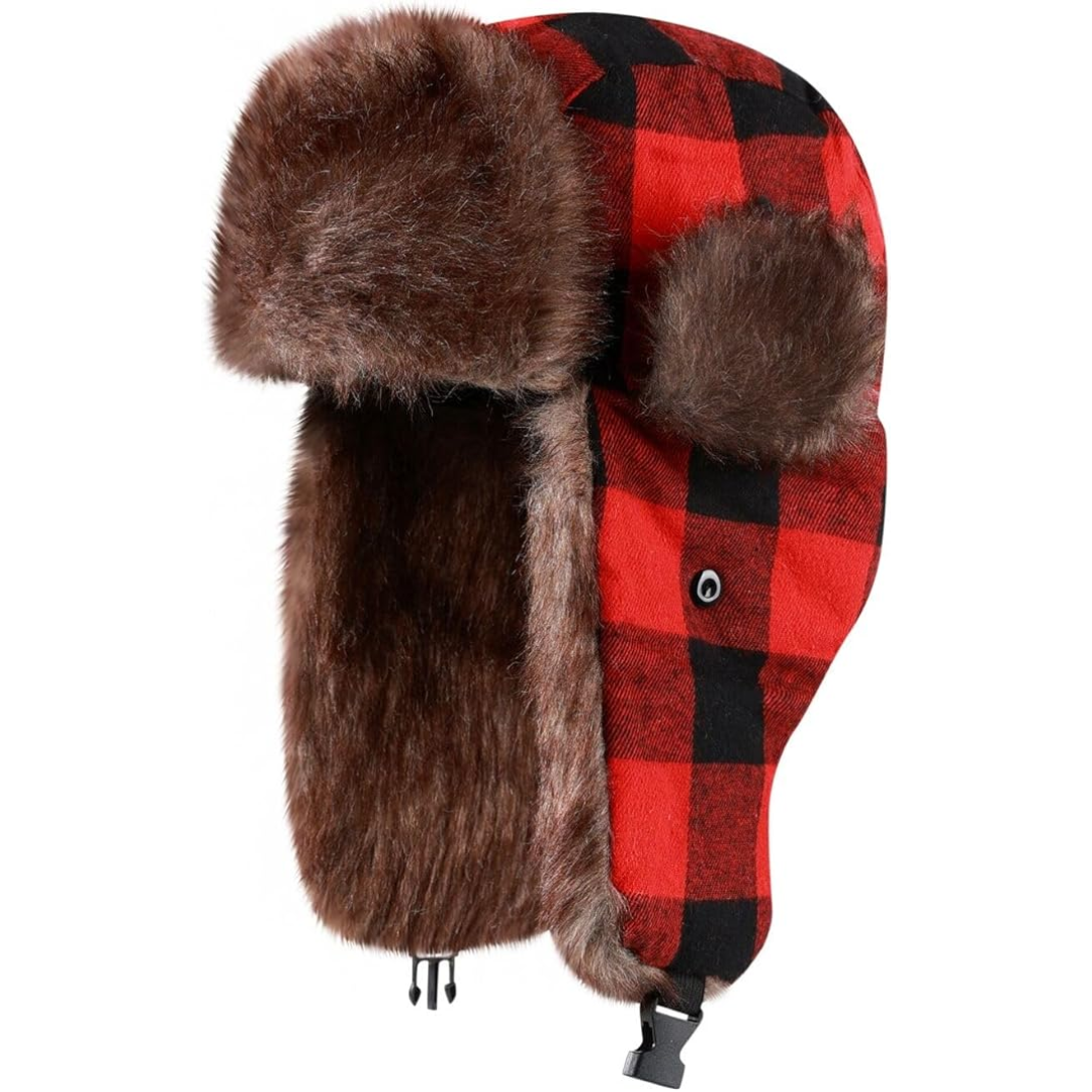Trapper Winter Hat with Fur Lining - Sasha-Checkered Red-The Livary
