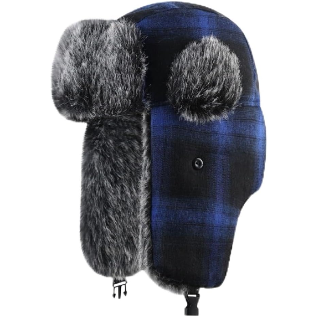 Trapper Winter Hat with Fur Lining - Sasha-Checkered Blue-The Livary