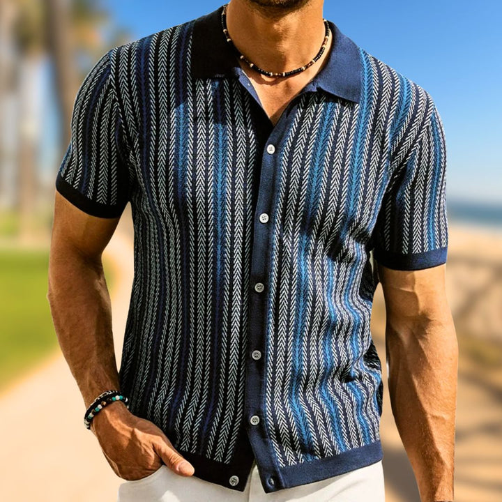 Breathable men's chevron polo shirt with button placket – Julian-Navy-S-The Livary