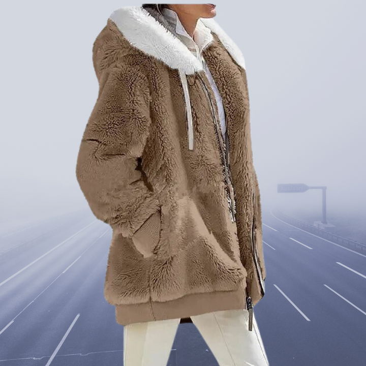 Casual Fleece Vest with Hood - Elena-S-Khaki-The Livary