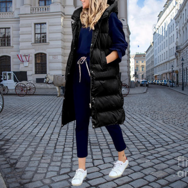 Long Padded Gilet with Hood and Pockets - Taylor