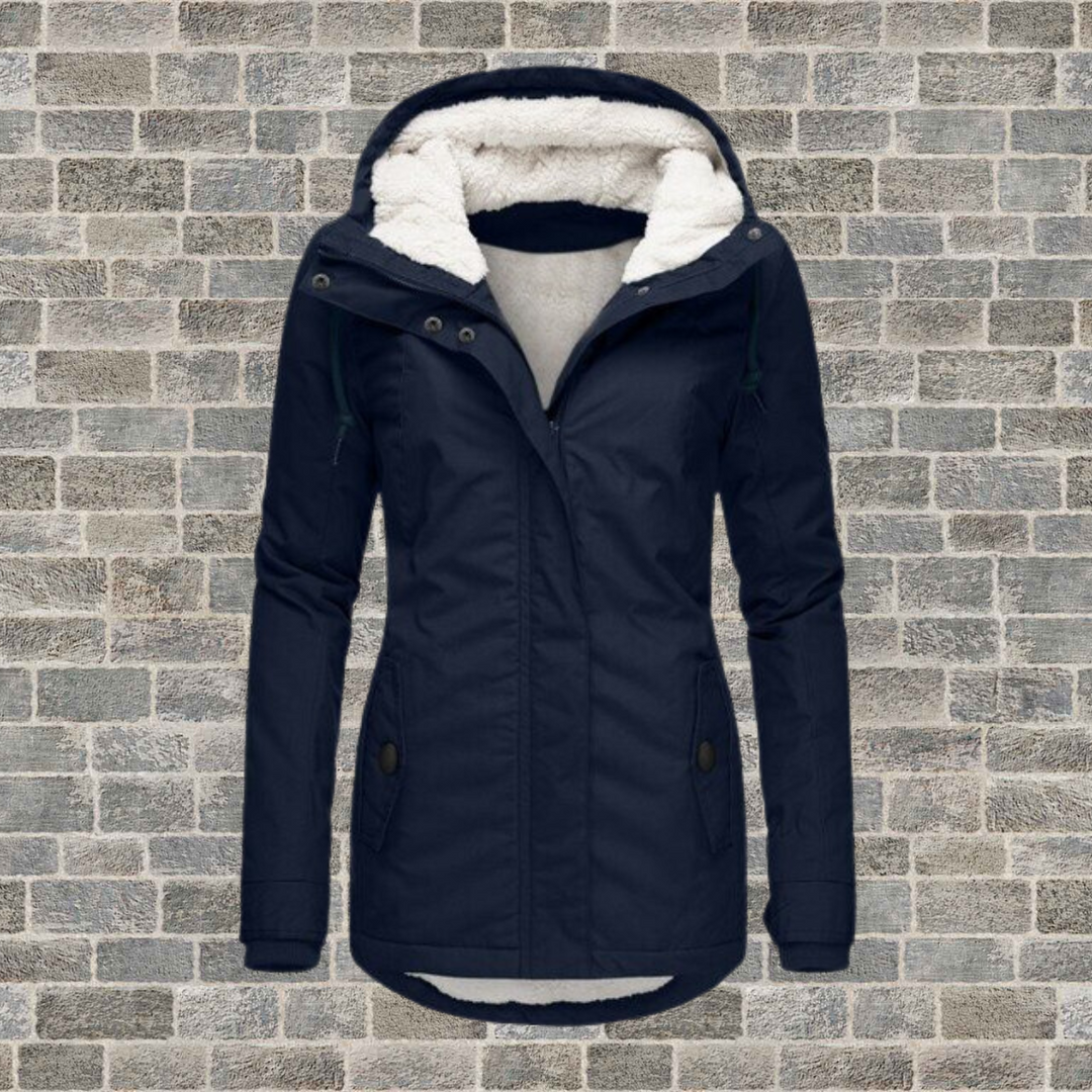 Pleated Cotton Winter Jacket with Hood - Mila-Dark blue-S-The Livary