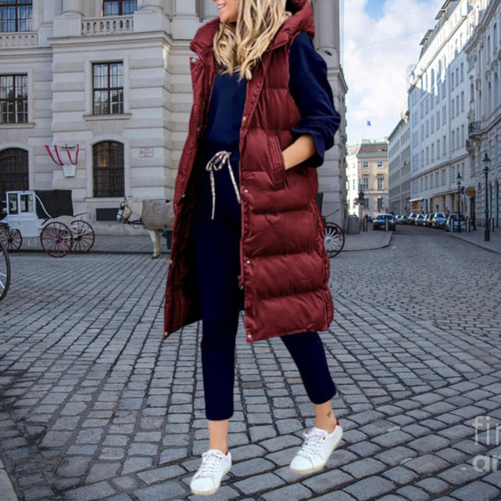 Long Padded Gilet with Hood and Pockets - Taylor