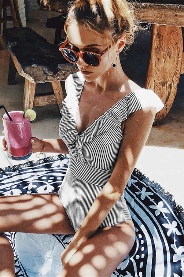 Retro Swimsuit with Print - Julia-Black-S-The Livary