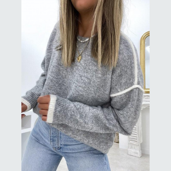Classic Grey Women's Sweater with Round Neck - Noor-S-The Livary
