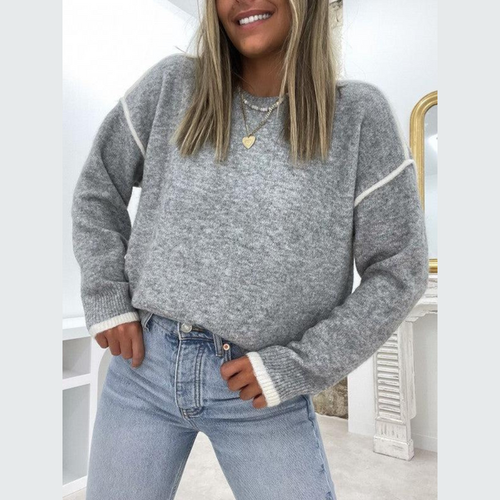 Classic Grey Women's Sweater with Round Neck - Noor-S-The Livary