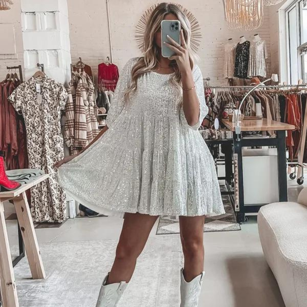 Sparkling sequin party dress – Luna-White-S-The Livary
