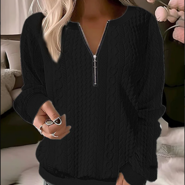 Knitted Sweater with Round Neck and Jacquard Pattern - Tessa-Black-S-The Livary