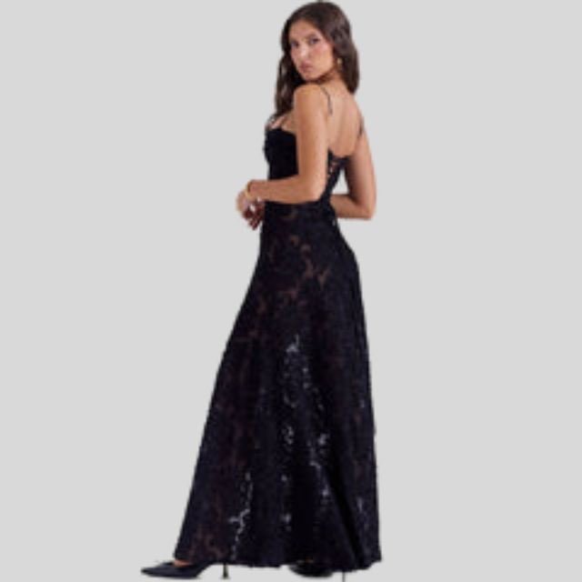 Strapless Lace Maxi Dress with Square Neckline - Ayla-Black-XS-The Livary