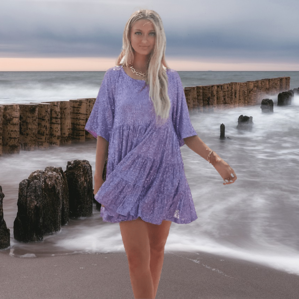 Sparkling sequin party dress – Luna-Purple-S-The Livary