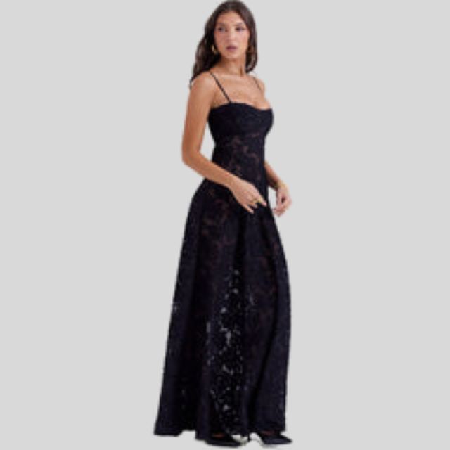 Strapless Lace Maxi Dress with Square Neckline - Ayla-Black-XS-The Livary
