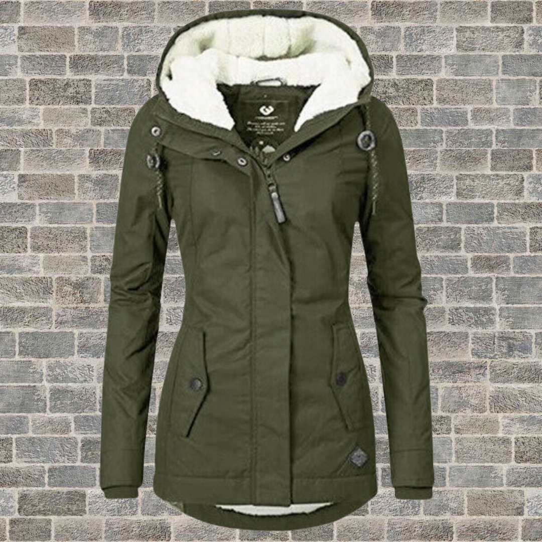 Pleated Cotton Winter Jacket with Hood - Mila-Olive green-S-The Livary