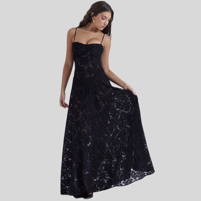 Strapless Lace Maxi Dress with Square Neckline - Ayla-Black-XS-The Livary
