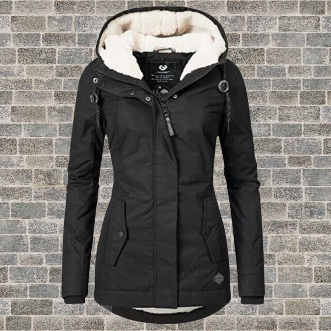 Pleated Cotton Winter Jacket with Hood - Mila-Black-S-The Livary