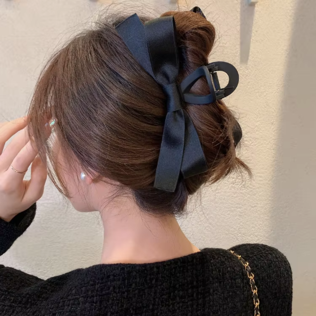 Large Satin Bow Clips-2 pieces Black-The Livary