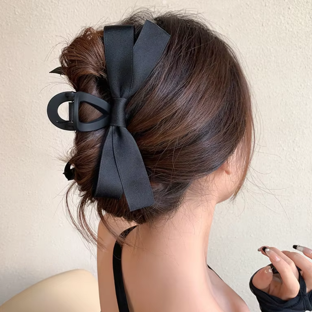 Large Satin Bow Clips-2 pieces Black-The Livary