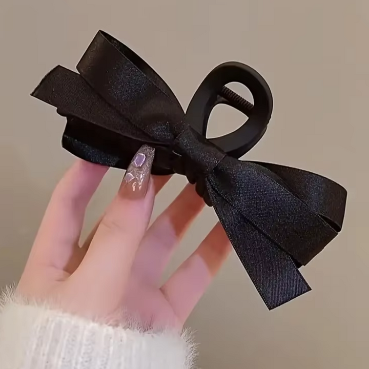 Large Satin Bow Clips-2 pieces Black-The Livary