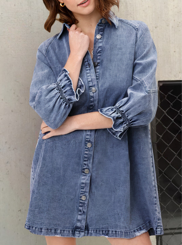 Denim Dress with Long Sleeves – Rivka-Blue-S-The Livary