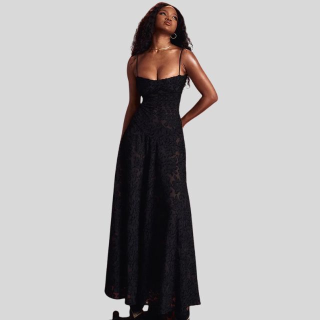 Strapless Lace Maxi Dress with Square Neckline - Ayla-Black-XS-The Livary