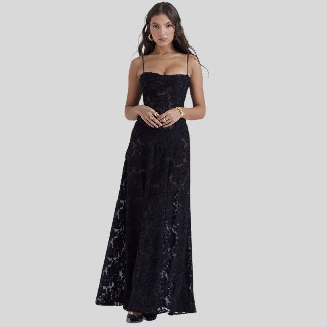 Strapless Lace Maxi Dress with Square Neckline - Ayla-Black-XS-The Livary