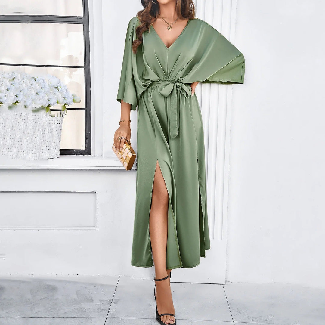 Trendy V-neck Spring Dress - Isabella-Green-XS-The Livary