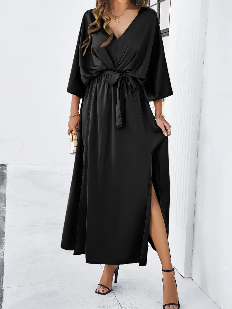 Trendy V-neck Spring Dress - Isabella-Black-XS-The Livary