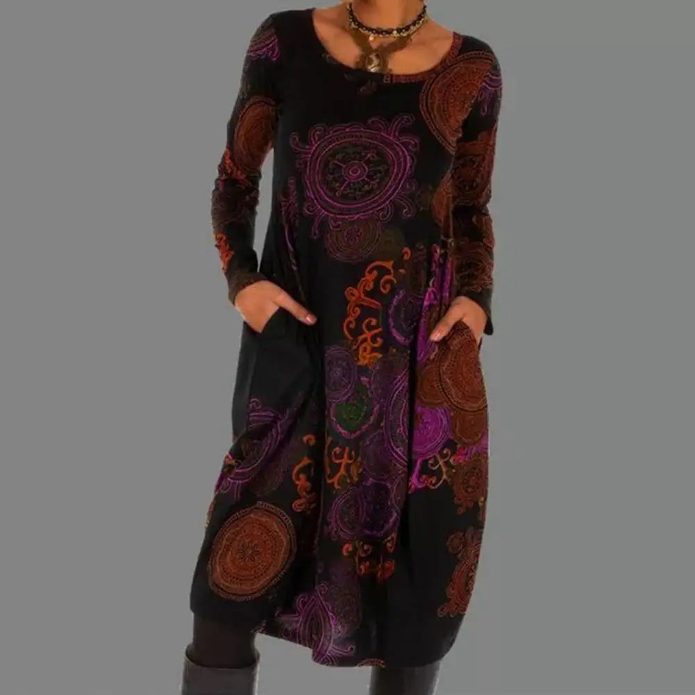 Retro Boho Dress - Elara-Red-S-The Livary