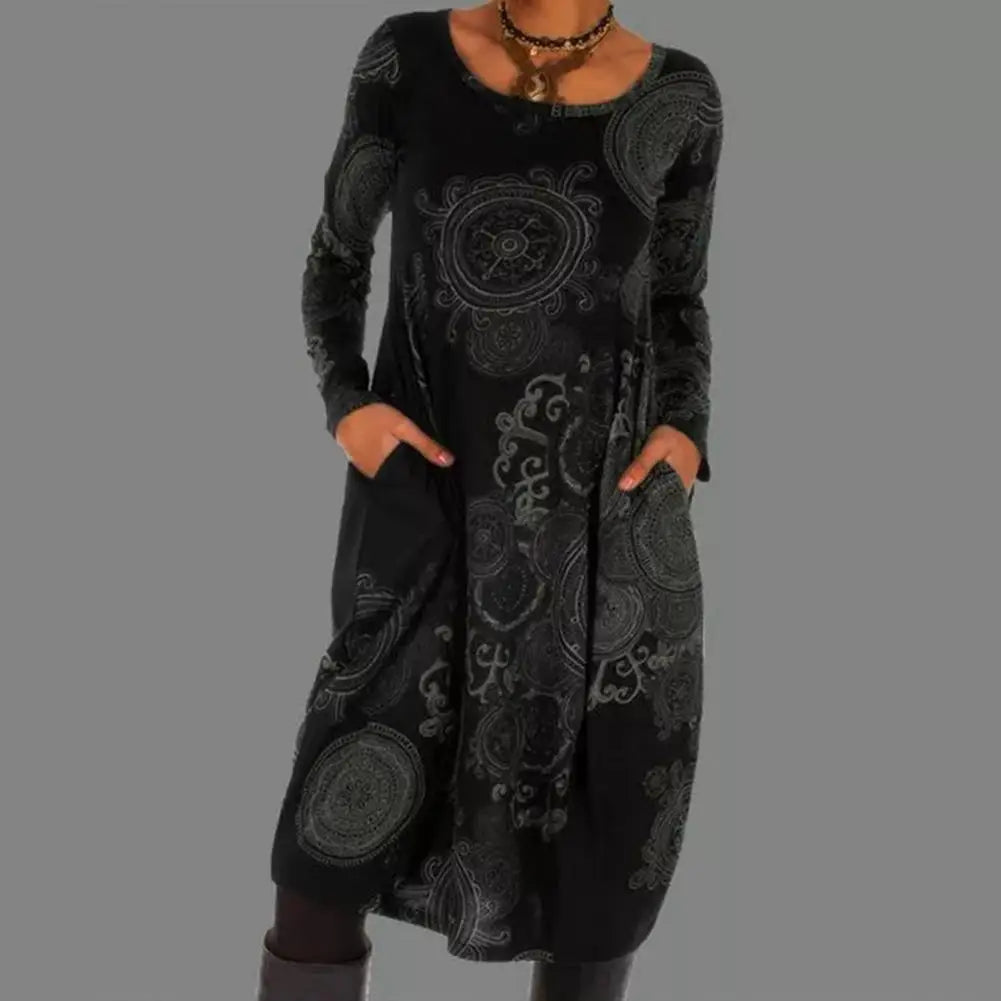 Retro Boho Dress - Elara-Black-S-The Livary