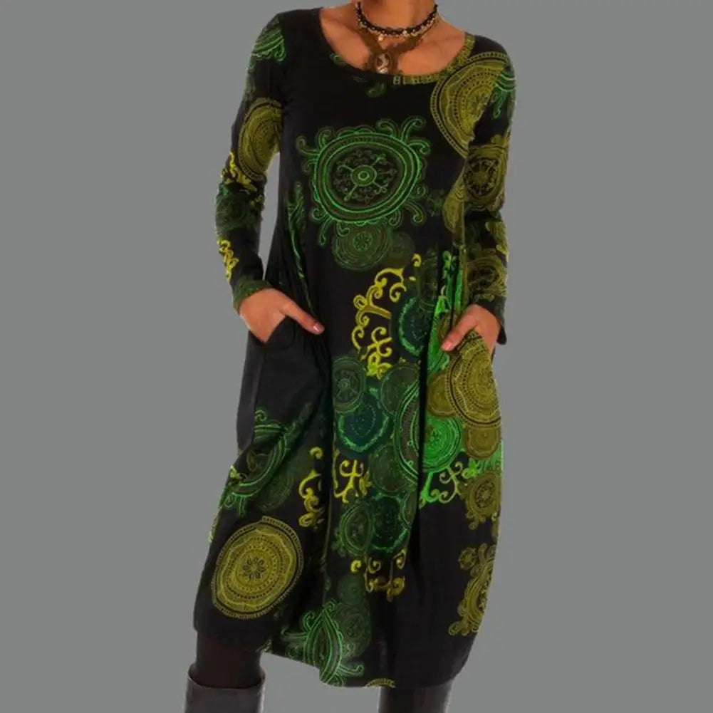 Retro Boho Dress - Elara-Green-S-The Livary