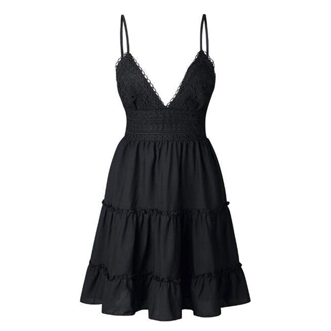 Airy & stylish mini dress with V-neck – Melina-Black-S-The Livary