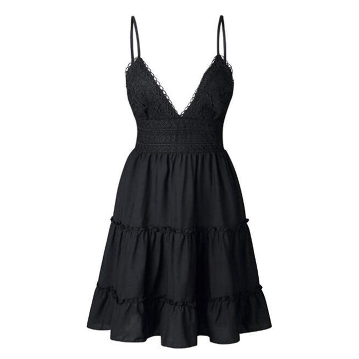 Airy & stylish mini dress with V-neck – Melina-Black-S-The Livary