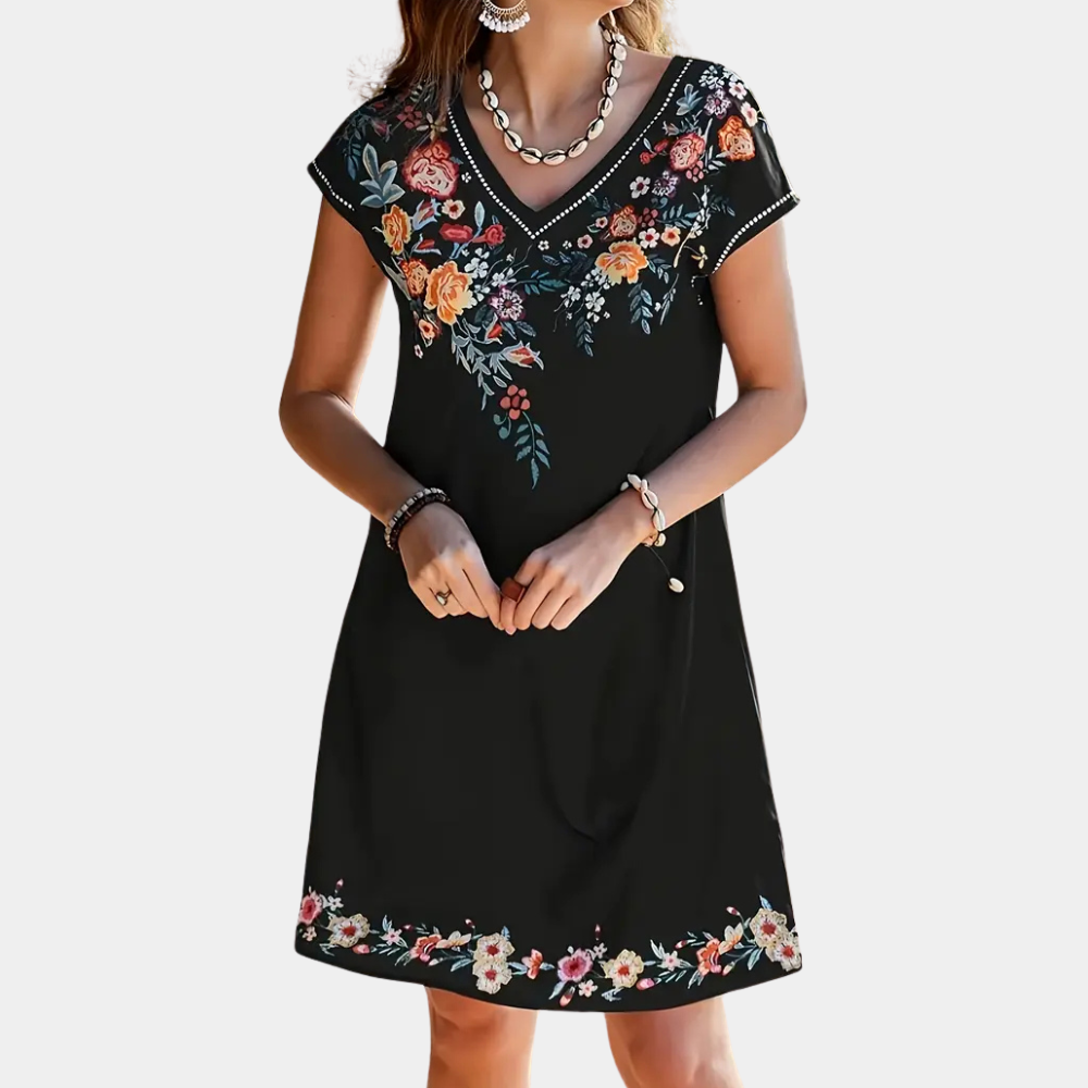 Black Floral Summer Dress - Sofia-XS-The Livary