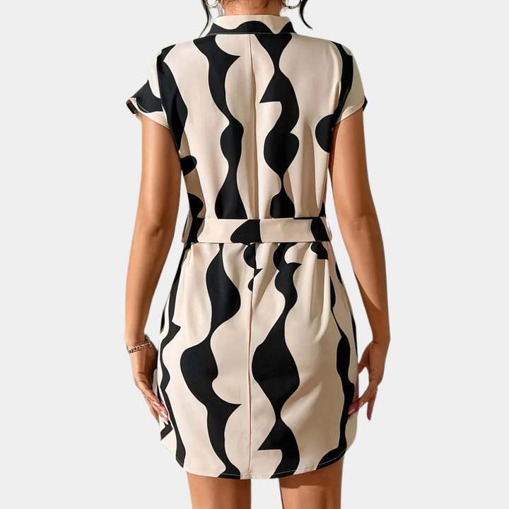 Trendy Beige Dress with Belt - Elena-XS-The Livary