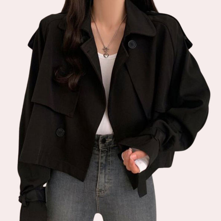Short Ladies' Coat with a Modern Look - Sienna-Black-The Livary