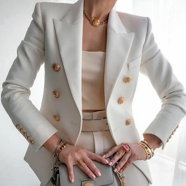 Vintage Ladies Blazer with Double Buttons - Isabelle-White-S-The Livary