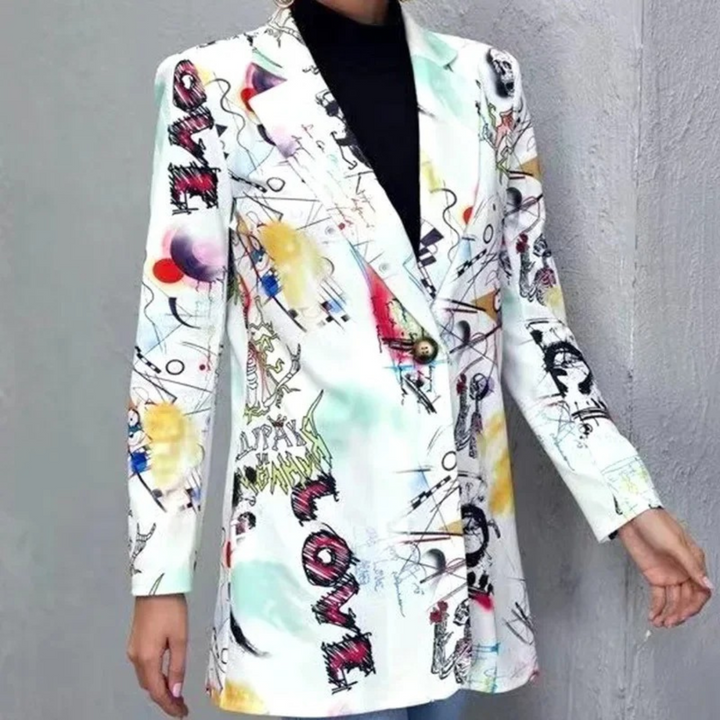 Vintage Casual Blazer with Irregular Print - Aria-White-S-The Livary