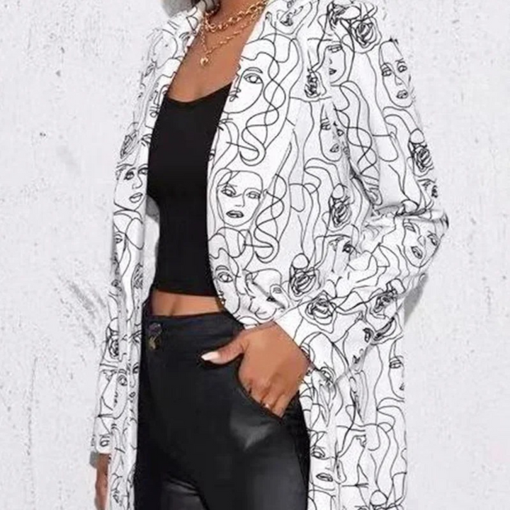 Vintage Casual Blazer with Irregular Print - Aria-Black and white-S-The Livary