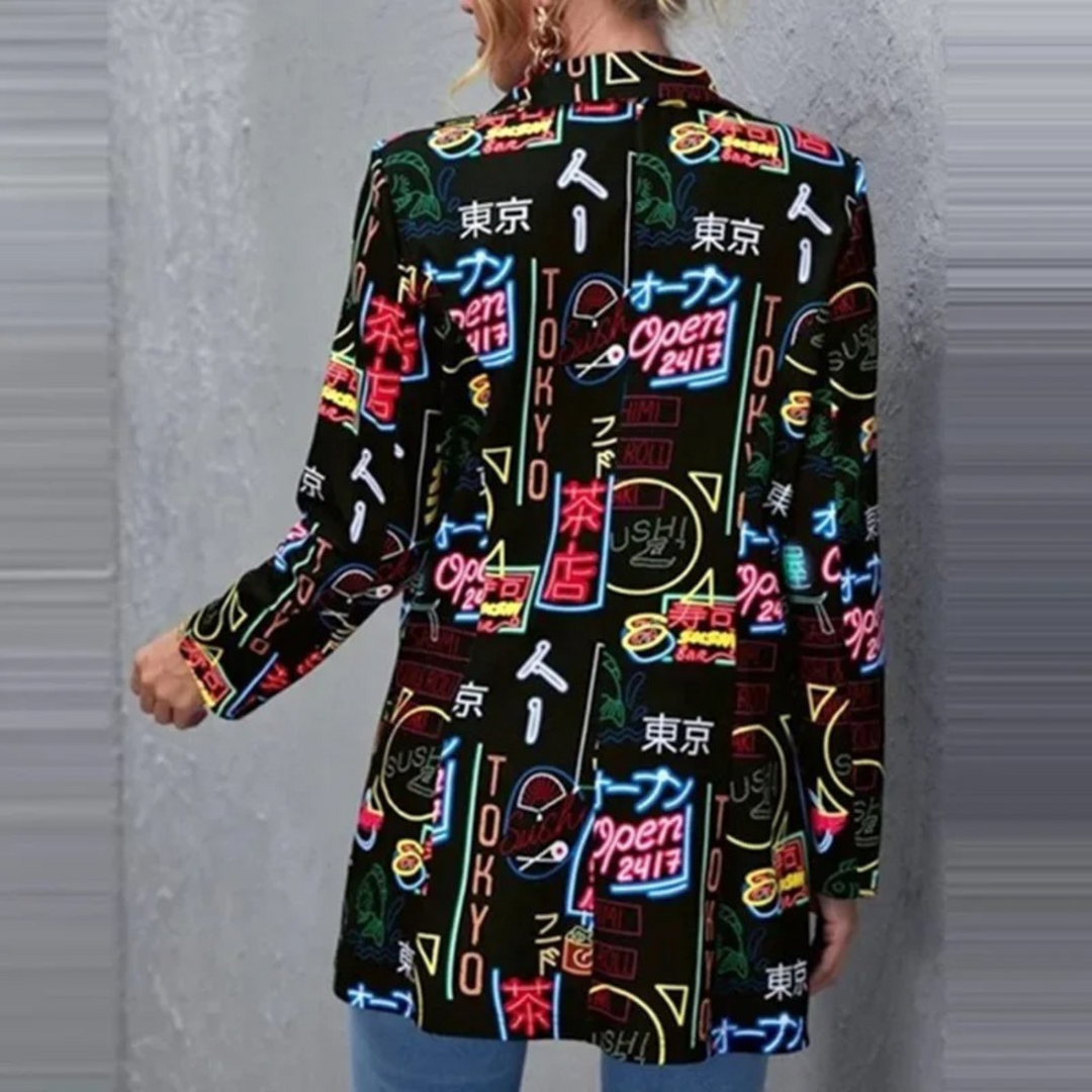 Vintage Casual Blazer with Irregular Print - Aria-Black-S-The Livary