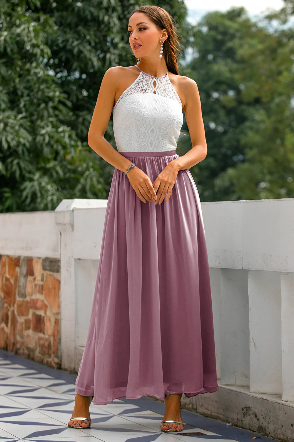 Stylish Dress for Wedding Guests with Open Back - Isabella-Vintage Mauve-EU32-The Livary