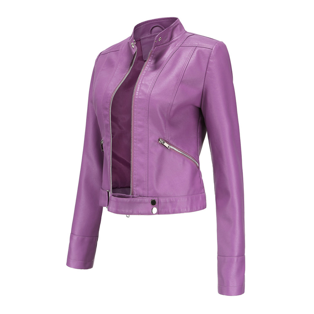 Stylish women's leather jacket in classic design – Marlene-Black-S-The Livary